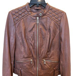 Guess Women's Cognac Quilted Leather Jacket  Size: Small